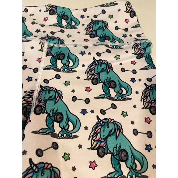 WodBottom Womens Unicorn Gym Shorts Weightlifting Dino Print 87% Polyester & 13% - Picture 3 of 8